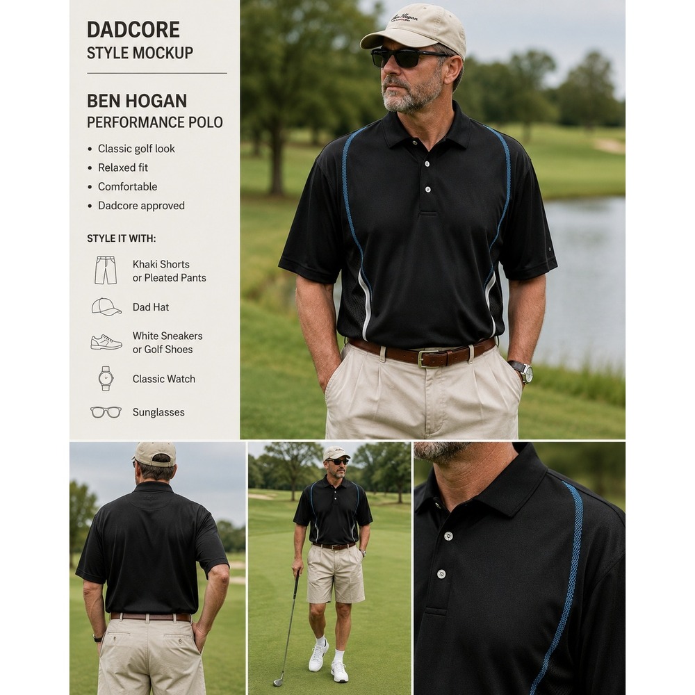 Ben Hogan Mens Performance Golf Polo Shirt Size M‎ Black Blue Striped Activewear